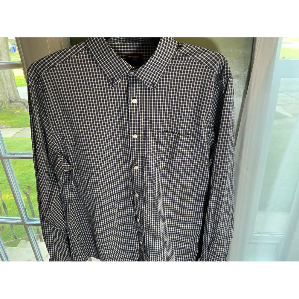 Untuckit Mens XL Regular Fit Navy White Micro Check Performance Shirt - Picture 3 of 4